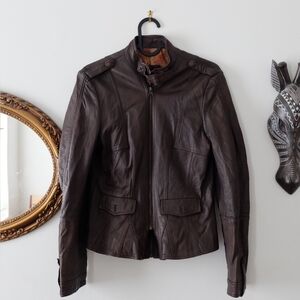 Vintage KELUOSHAER Chocolate Leather Double Zip-Front Jacket